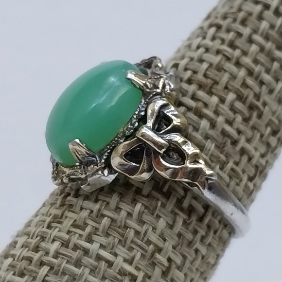 Antique Art Nouveau Clark Cloombs Chrysoprase Cabochon Ring Sterling 10K 5.5 - Picture 8 of 9